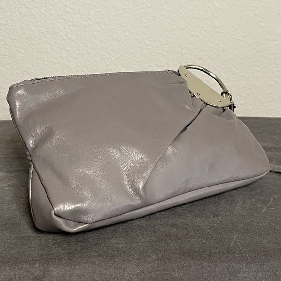 Gray Leather Clutch Purse with Chrome Details - Picture 2 of 2